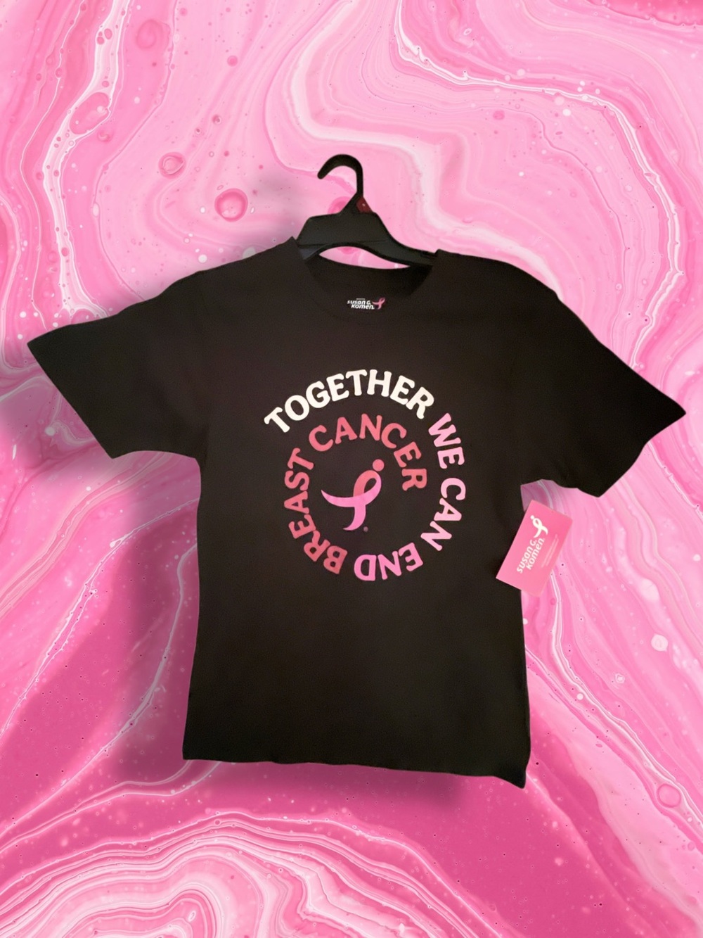 Susan G Kimen Breast Cancer Awareness Adult Unisex Tee - Black & Pink- S